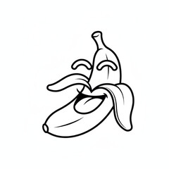 A line art icon of a banana peeled to look like a smile