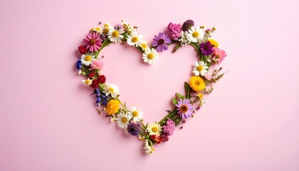Heart-shaped floral arrangement on pink background (4)