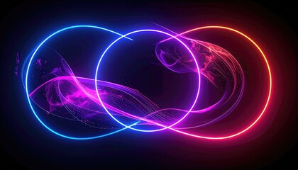 Neon circles with flowing abstract shapes
