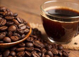 Dark Brown Coffee Beans & Cup Backdrop Premium Coffee Background for Cafe & Marketing