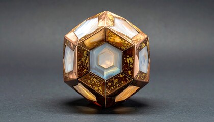 Ornate, multifaceted sphere of polished stones and metal