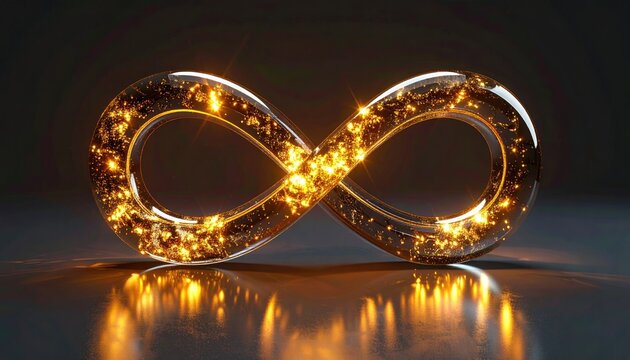 Golden infinity symbol, glassy, luminous