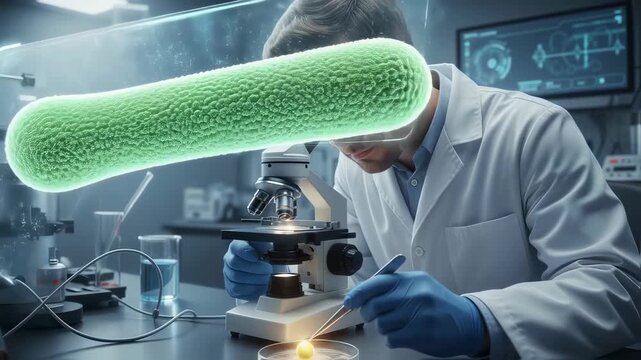 Scientist in lab coat examines genetically modified cotton seeds under bright lighting highlighting advanced gene editing techniques for droughtresistant crops.
