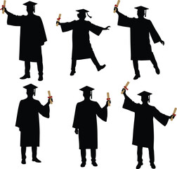 A collection of men and women silhouettes reading books, a graphic illustration representing knowledge, study, and learning.