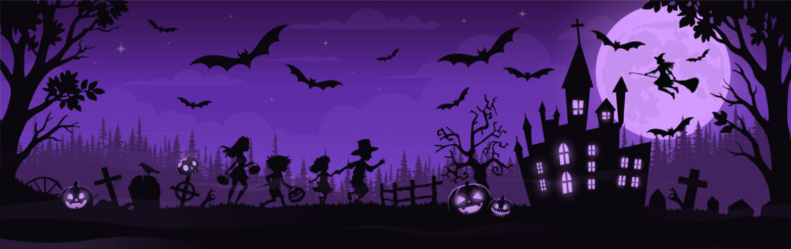 Spooky Halloween Castle violet Background