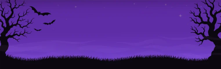 Fotobehang Warm Paars Purple Halloween Forest Landscape  © Rimsky