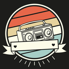 retro radio, vector illustration in retro style, vintage label, badge