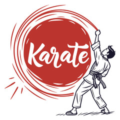 Karate vector illustration. Karate label with karate man in kimono