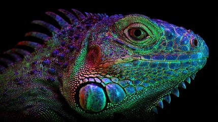 Fototapeta premium Iguana Head Close-Up with Multicolored Scales