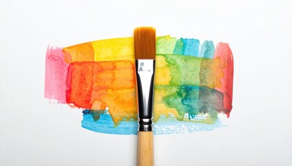 Colorful watercolor paint stroke with brush