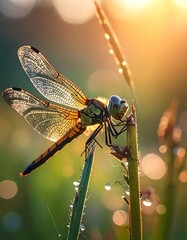 Dragonfly resting on grass