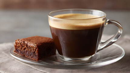 Kahla coffee in clear glass cup with chocolate brownie