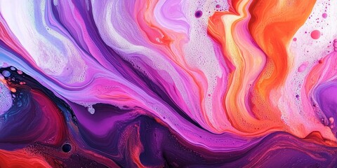 Fototapeta premium Vibrant Abstract Acrylic Painting with Fluid Motion, Blends of Orange, Coral, Lavender, and Purple