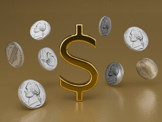 Financial and investment illustration, risk management, dollar value 3d render