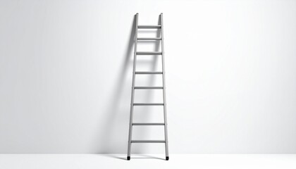 Silver metal A-frame step ladder with four steps on each side and stabilizing bar near the base, standing upright against a white background to highlight household utility and clean design.