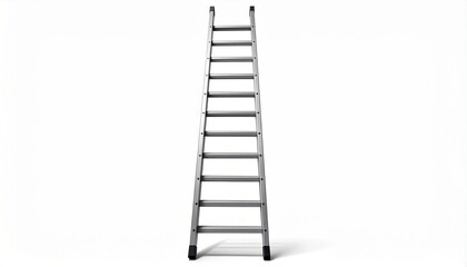Silver metal A-frame step ladder with four steps on each side and stabilizing bar near the base, standing upright against a white background to highlight household utility and clean design.