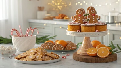 Holiday baking extravaganza festive gingerbread cookies and cupcakes in a cozy kitchen setting