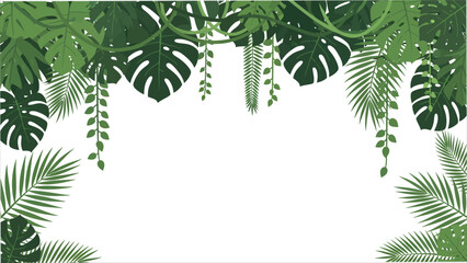 Lush Tropical Foliage Frame with Monstera and Palm Leaves © Bhaskara.Nata Studio