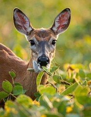 Doe eating leaves in field