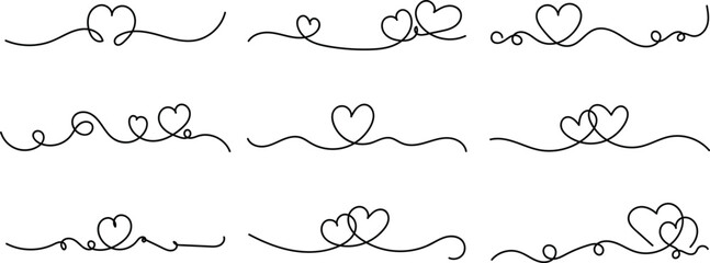 Heart shaped line, outline, simple icon, love symbol, border, wedding, romance, valentine, isolated shape, continuous vector, elegant graphic design