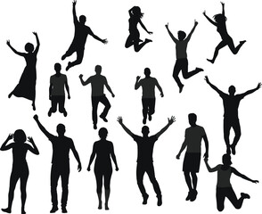 People Silhouettes In Happy PosesPeople Silhouettes In Happy Poses