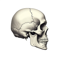 Human skull side view isolated on transparent background