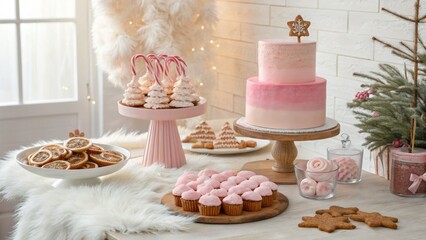 Delightful holiday dessert table cozy home setting festive food display winter wonderland atmosphere aesthetic view sweet treat