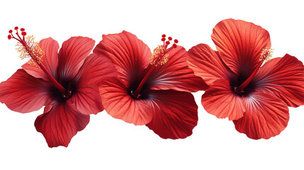 Three Red Hibiscus Flowers isolated on a transparent background