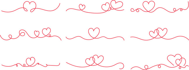 Heart shaped line, outline, simple icon, love symbol, border, wedding, romance, valentine, isolated shape, continuous vector, elegant graphic design
