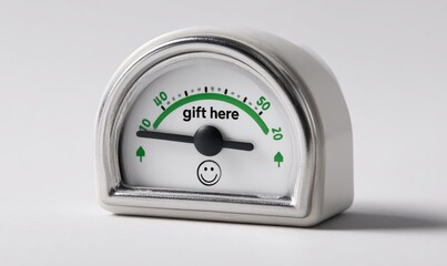 Small, white gauge with "gift here" centered