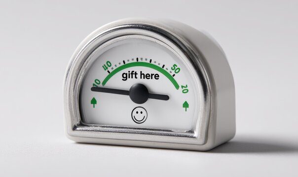Small, white gauge with "gift here" centered