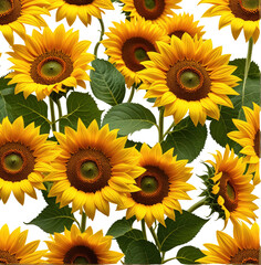 Obraz premium Vibrant Sunflowers Field, Summer Bloom, Background Black, Fabric Design