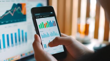 Financial and business investment concept. Hand of businessman using smartphone analyze investment in stock market. - Powered by Adobe