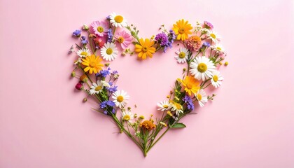 Heart-shaped floral arrangement on pink background (3)