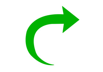 Green curve arrows icon. Green arrow curve direction vector. Curved arrow sign, 3D green arrow icon for a circular recycle business concept symbol design