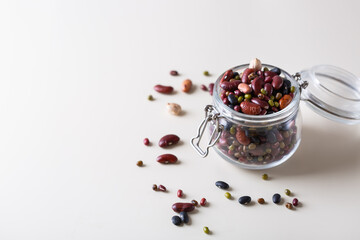 Variety of legumes, lentils, beans, plant based vegan protein source