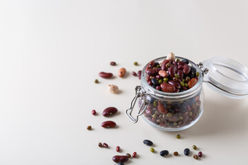 Variety of legumes, lentils, beans, plant based vegan protein source
