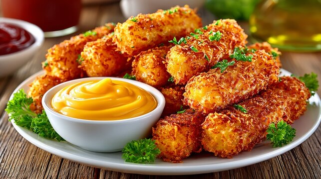 Deliciosos palitos de mozzarella acompa&ntilde;ados de salsa de cheddar para disfrutar en cualquier ocasi&oacute;n