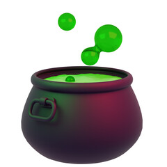 Green Potion Bubbling in Black Cauldron