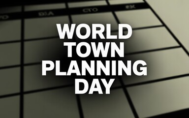 World town planning day celebration with bold white text on a grid background