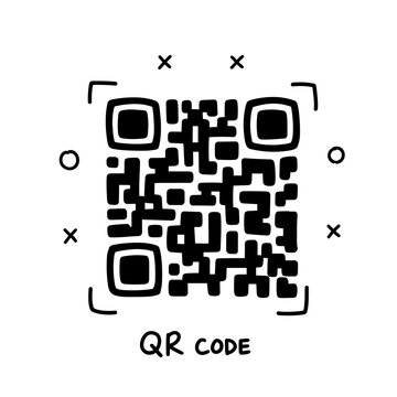 QR code illustration in black and white design on white background  