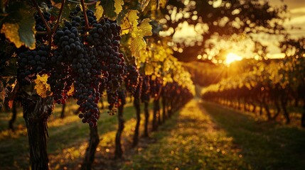 Naklejka premium Vineyards at sunset
