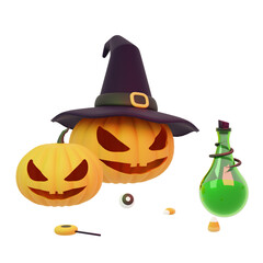3D Halloween Pumpkin with Tombstone and Potion