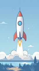 Fototapeta premium Rocket launching into space over a landscape