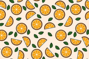 Pattern of Orange Half and Little Cut Pieces with Flat Illustration Style