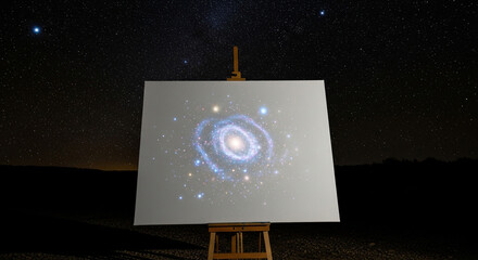 Captivating spiral galaxy displayed on a canvas under a starry night sky, inspiring wonder and cosmic exploration