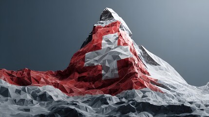 Swiss flag painted across mountain peak symbolizing national pride
