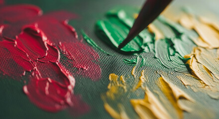 Artist meticulously blends vibrant oil paints on textured canvas, capturing creative process and artistic expression in stunning detail