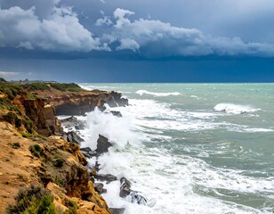 Obraz premium Dramatic coastal scene with stormy waves