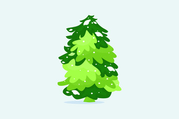 Christmas Tree with snow vector illustration, seasonal green fir tree covered in snow element